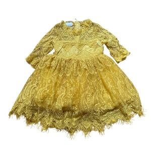 Trish Scully Lace Dress Kids Yellow Excellent Boho Special Occasion SIZE 12M